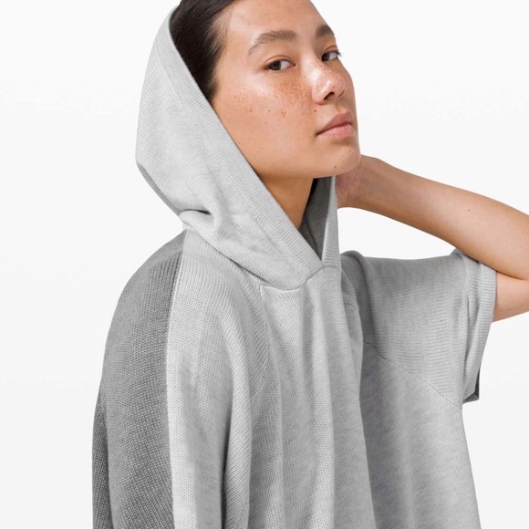 Lululemon Heathered light asphalt gray knit hoodie Opened Up Poncho sweater - Picture 5 of 13